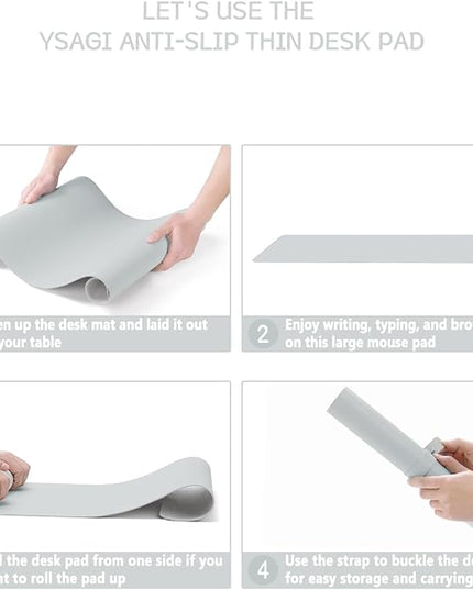 YSAGi Non-Slip Leather Desk Pad, Waterproof Laptop Computer Desk Keyboard Mat, Table Protector Blotter Mat, Large Mouse Pad for Office/Work/Home/Decor(Silver-Grey, 23.6" x 13.7")