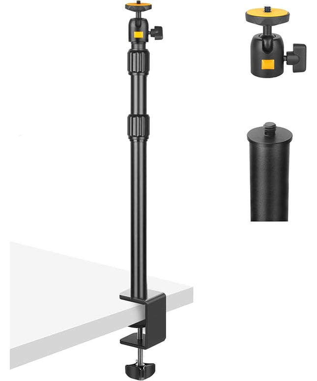 Camera Desk Mount Table Stand with Ball Head, Adjustable Light Stand with 1/4" Screw & C Clamp for DSLR Camera, Ring Light, Live Streaming, Photo Video Shooting