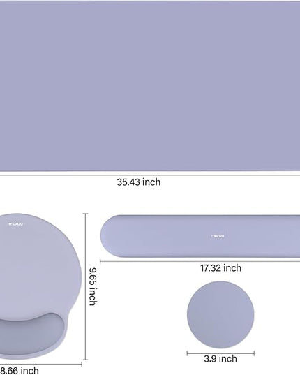 MOSISO Wrist Rest for Keyboard Mouse Pad Set, Large Gaming Deskpad&Circle Curved Mousepad&Keyboard Wrist Rest&Coaster, Ergonomic Non-Slip Mousepad&Easy Typing Pad with Silicone Lining, Lavender Gray
