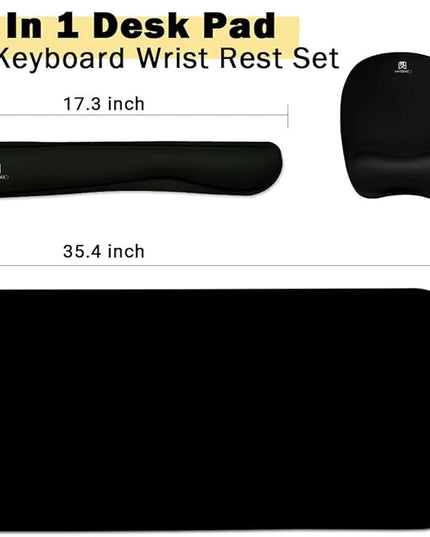 Keyboard Wrist Rest Large Mouse Pad Wrist Support for Computer, 4 in 1 Memory Foam Keyboard Pad Desk Mat Ergonomic Hand Rest Wrist Cushion for Home Office Gaming-Black