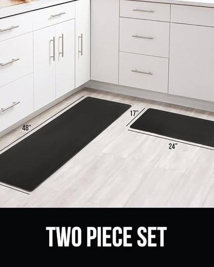 GORILLA GRIP 2 Pack Comfortable Cushioned Kitchen Mats for Floor, 17x24 + 17x48, Waterproof and Stain Resistant, 1/2 Inch Thick Soft Ergonomic Standing Desk Anti Fatigue Mat, Foam Supports Feet, Black