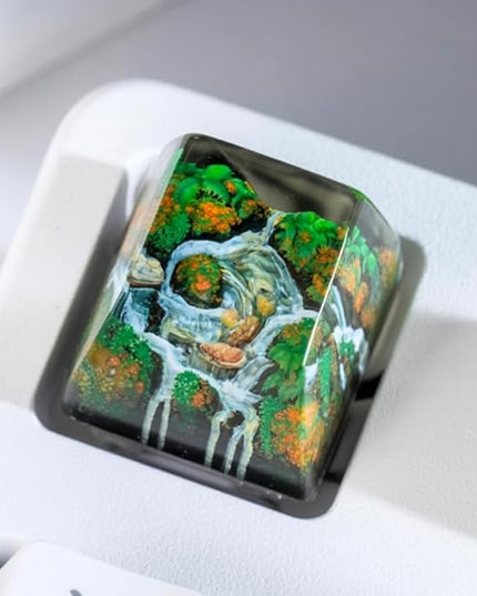Fantasy Primary Forest Waterfall Artisan Keycap R1 SA Profile Custom Rain Forest Keycaps 1U ESC Handmade Gaming Resin Key Cap Cherry MX Switch Compatible Mechanical Keyboard Gifts for Nature Lovers