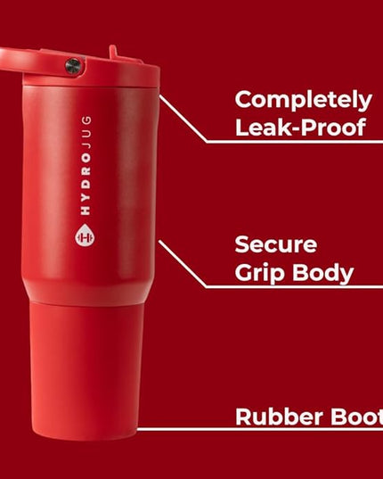HydroJug Sport - Stainless Steel Tumbler with Straw, Vacuum Insulated, 20oz Leakproof Water Bottle, Ergonomic Design, Reusable, Dishwasher Safe, Rubber Base, Durable for Gym or Outdoors, Alumni Red