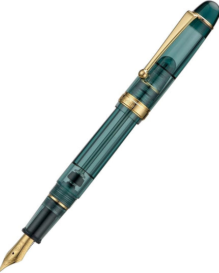 Asvine V126 Vacuum Filling Fountain Pen Transparent Teal Acrylic, Medium Nib Large-Capacity with Gift Case
