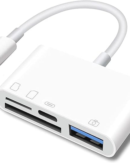 SD Card Reader for iPhone Lightning to 4 in 1 USB Camera Adapter Compatible Female OTG Micro SD TF Memory Card Reader for iPad with Charging Port
