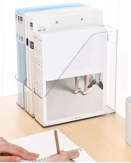 2 Pack Clear Acrylic Magazine File Holder Plastic Desk Organizer with Handle, Acrylic Vertical File Folder Bin Storage File Folders Magazine Rack Document Storage Organizer for Home Office