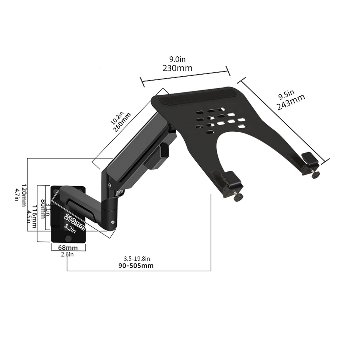 Monitor Arm Monitor Arm 10"-32" Monitor Wall Bracket Adjustable Gas Spring Monitor Mount Stand 10"-16" Wall-Mounted Laptop Stand, Hold Up to 19.8lbs, Black Monitors Bracket (Size : A) ()