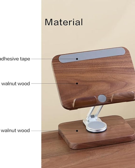 Adjustable Tablet Stand for Desk - Walnut Wood Portable Tablet Holder with Customizable Height & Angle, Sturdy Dock for iPad Pro/Air/Mini, Kindle, E-Reader, Phone & Small Laptops (Home/Office Use)