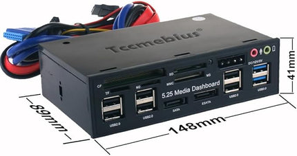 TCC-QL5E 5.25 Inch PC Multifunction Dashboard Media Front Panel, with SATA e-SATA Dual USB 3.0 6 Port USB 2.0 Audio Ports and Five-in-one Card Reader