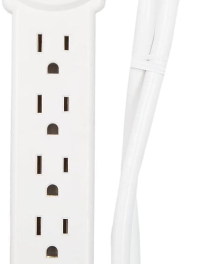 Maxxima 6 Outlet Power Strip Surge Protector - 300 Joules, Features Red On/Off Switch, 4 Pack, Powers Multiple Electronics and Devices Simultaneously, Perfect for Home Appliances - White