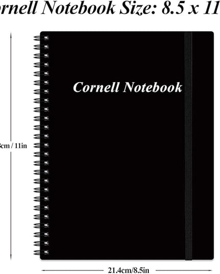 Yaridar A4 Cornell Notes Notebook - Spiral Cornell Notebooks for Note Taking, Subject College Ruled Notebook Steno Pads for Office/School/College/Home, 8.5" x 11", Black