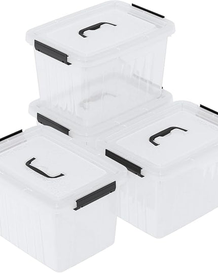 4 Packs 20 L Clear Plastic Storage Bins, Stackable Organizer Containers with Lids, Latching Box with Handle