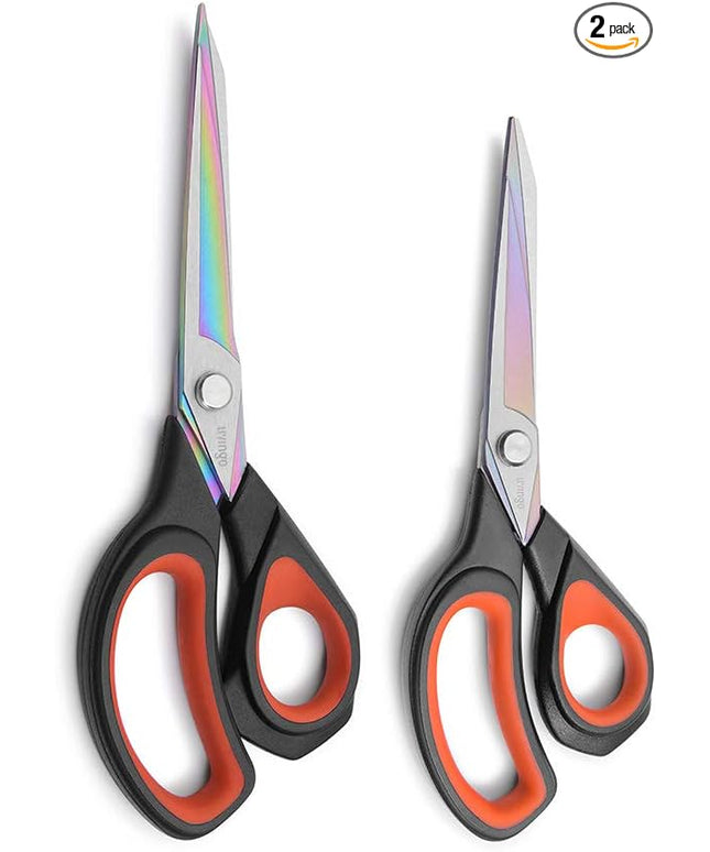 LIVINGO 2 Pack Premium Tailor Scissors Heavy Duty Multi-Purpose Titanium Coating Forged Stainless Steel Sewing Fabric Leather Dressmaking Comfort Grip Shears Professional Crafting (8.5 & 9.5INCH)