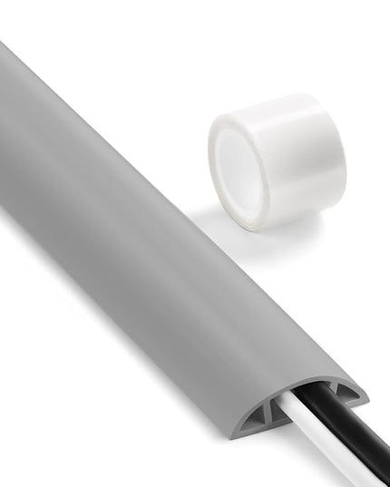 Floor Cable Cover 3ft Grey, LZEOY Cord Covers for Wires on Floor, Cord Hider Floor Cable Management, Extension Cord Floor Cover Low Profile, Floor Cord Cover for Office/Carpet/Floor