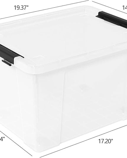 4-Pack 50 L Wheeled Clear Plastic Storage Latch Box, Large Clear Storage Bin with Lid