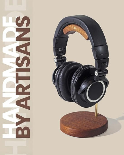 Unchained Workshop Handmade Brass and Wood headphone stand, Headset Stand for Desk, compatible with all models