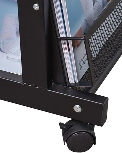 floor magazine rack brochure display stand for offices and public reception area，literature rack with 4 Universal wheels (70"×27×13.8")
