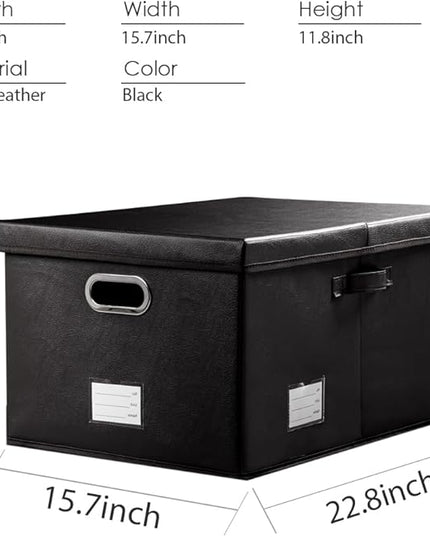 PRANDOM Collapsible Storage Box with Lid [1-Pack] Leather Fabric Foldable Storage Bin Organizer Container Basket Cube with Cover for Home Bedroom Closet Office Nursery Black (22.8X15.7X11.8)