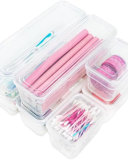 AB Designs Best Kept Plastic Storage Bins with Lids - Mixed Pack, 4 Long & 4 Small Home Organizer Storage Boxes with Lids, Clear