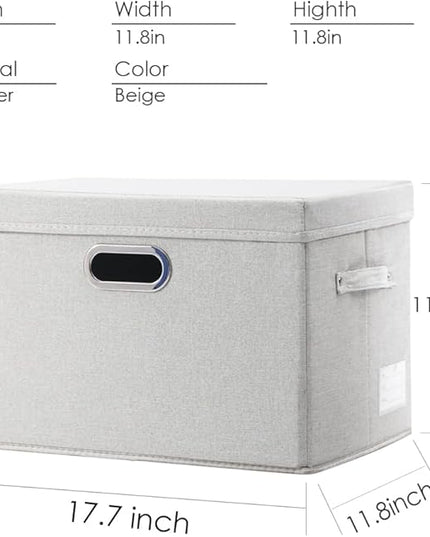 PRANDOM Large Collapsible Storage Bin with Lid [1-Pack] Fabric Foldable Storage Box Organizer Container Basket Cube with Cover for Home Bedroom Closet Office Beige (17.3x11.8x11.8)