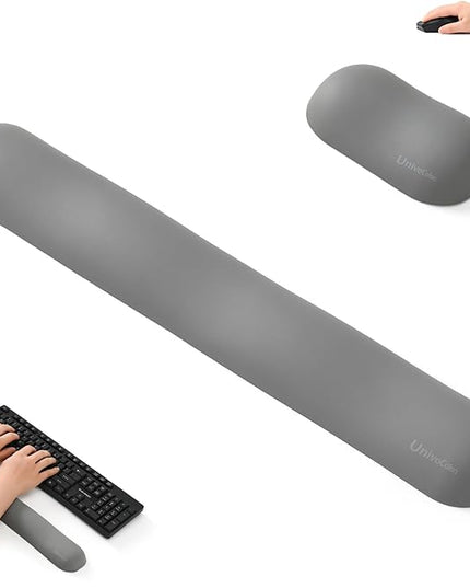 UnivoColors Design-Wave Set of Wrist Rest,Artificial Sheepskin+Memory Foam+Ergonomic+Anti-Slip Gel, Resilience Support During Work and Gaming,Keyboard Accessory,Grey