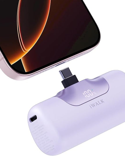 iWALK Portable Charger 5500mAh Next-Gen Small Power Bank 22.5W Fast Charging Battery USB-C Portable Phone Charger for iPhone 17/16/15 17 Plus 17 Pro Max iPad, Samsung Galaxy S25 S24 S23 Android,Purple