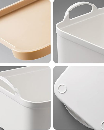 ANMINY 8PCS All-in-One Lidded Plastic Storage Bins Set White Desk Basket Box Drawer Organizer Kitchen Food Container with Handles Removable Lids Decorative Clothes Laundry Closet Cabinet Shelf Cube