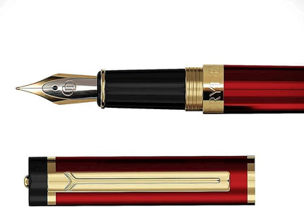 Dryden Designs Fountain Pen. Medium Nib Premium Box | 6 Ink Cartridges Included (Royal Red)