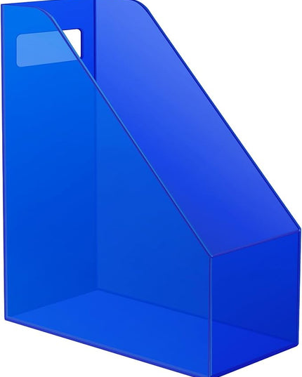 Acrylic Magazine Rack Desk File Holder Organizer for Office Desktop Vertical Magazine Storage Box, 12 x 10 x 5'', Klein Blue