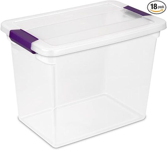 Sterilite 18-Pack ClearView Latch Box, Stackable Storage Organizer Bins for Home, 27 Quart