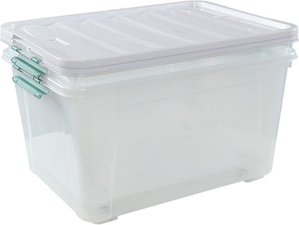 Gloreen Large Organizing Bin with Wheel, 4 Packs, 85 Quart Plastic Lidded Storage Box