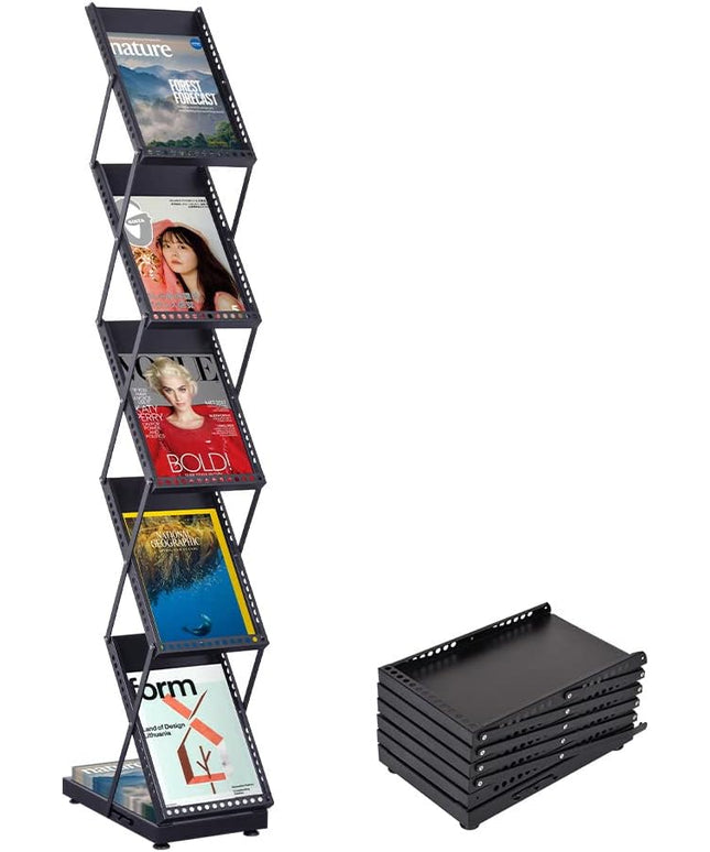 brochure display stand&Foldable Magazine Rack with 5 Pockets for Exhibition and Trade Show (67'X9.5'X14.5')