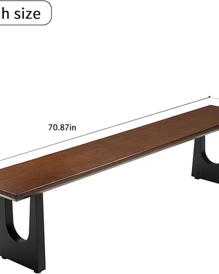 Walnut Color Long Bench Solid Wood Top Metal Legs U-Shaped Design Durable Sturdy Dining Bench Ideal for Office Home Restaurant Patio Multiple (Bench, 70.87in)