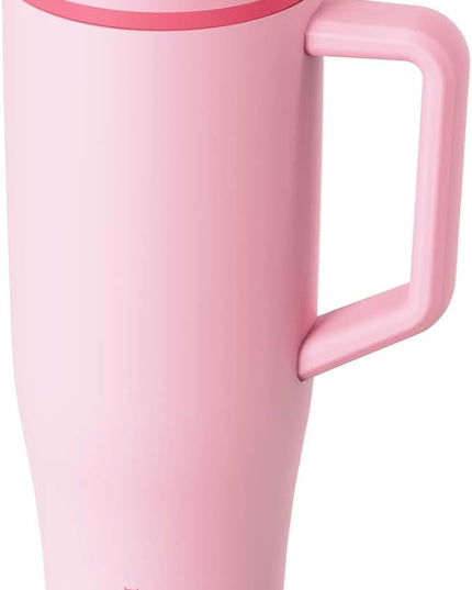 KISSKIND 40 oz Tumbler with Handle and Straw | Lumi Spin Hidden Straw 100% Leakproof Insulated Tumbler | Stainless Steel Water Bottle for Mom, Nurse, Teacher | Pink