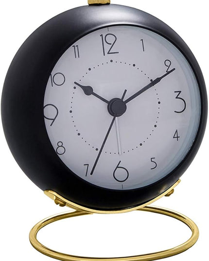 SHISEDECO Small Tableclocks Classic Non-Ticking Tabletop Alarm Clock with Backlight, Battery Operated Astronaut Deskclock with HD Glass for Living Room Bedroom Bedside Indoor Decor (Black)