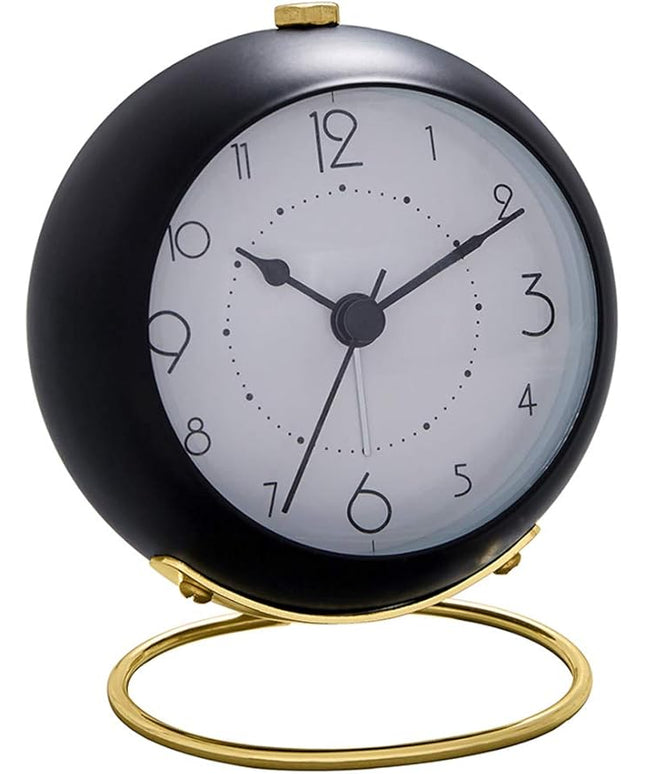 SHISEDECO Small Tableclocks Classic Non-Ticking Tabletop Alarm Clock with Backlight, Battery Operated Astronaut Deskclock with HD Glass for Living Room Bedroom Bedside Indoor Decor (Black)