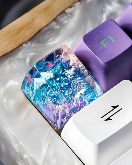 Blue and Pink Sea Coral Reef Ocean Artisan Keycap R1 SA Profile Custom Keycaps 1U ESC Handmade Gaming Resin Key Cap Cherry MX Switch Compatible Mechanical Keyboard Lover Gift