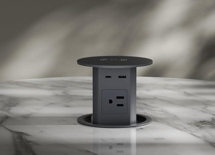 Pop up Outlet - 4-inch Hole,4-AC Outlet,20W USB C,15W Wireless Charging,2-USB Port,Desktop Recessed Grommet Power Outlet for Kitchen Island Countertop,6 ft Cable,Grey