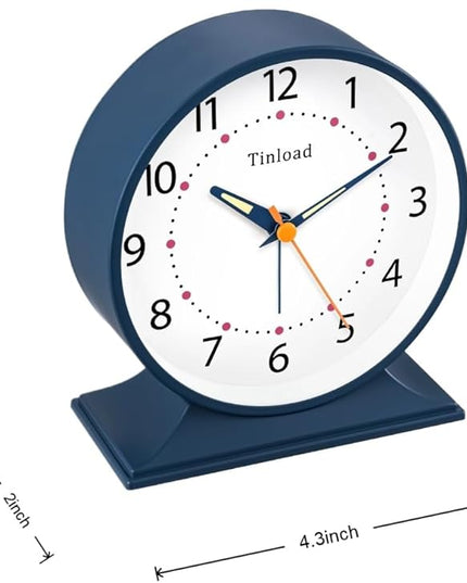 Tinload 4.5" Antique Retro Analog Alarm Clock, Small Silent Bedside Desk Clock with Manual Light, Battery Operated, Snooze, for Living Room, Bedroom, Bedside, Desk(Blue)