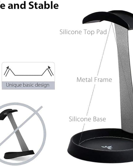 Avantree HS102 - Metal & Silicone Headphone Stand Hanger with Cable Holder, Black Desk Earphone Mount Rack, Fancy Music Studio Accessories