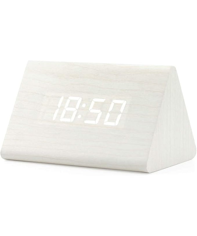 OCT17 Wooden Wood Clock, New Version LED Alarm Digital Desk Clock Adjustable Brightness, Alarm Time, Displays Time Date Temperature - White