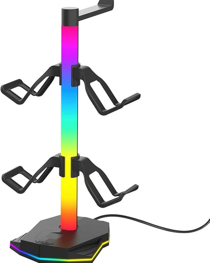 Jiawu Gaming Headphone Stand, RGB Headphone Stand with 2 USB & 1 Type C Port, Controller Holder Rack, Headset Holder Hanger, Computer Game Accessory for Desktop