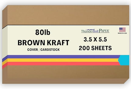 200 Brown Kraft Fiber 80# Cover Paper Sheets - 3.5" X 5.5" (3.5X5.5 Inches) USPS Standard Postcard Card Size - Rich Earthy Color with Natural Fibers - 80lb/Pound Cardstock - Smooth Finish