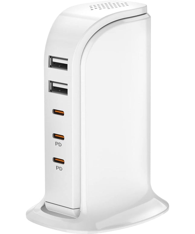 USB C Charger Block Multiport Upoy, Upgrade Charging Station with 3 Type-C PD 20W and 2 USB Ports, Desktop USB Tower Hub for Mutiple Devices, Travel/Home Power Adapter, Worldwide Compatible