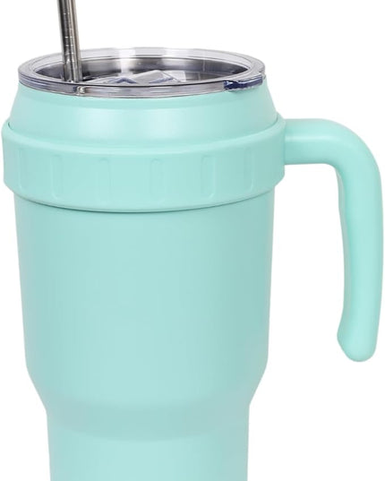 40 Oz Tumbler with Handle & Straw Lid, Insulated Stainless Steel Vacuum Flask, Double Wall Thermal Car Cup for Hot & Cold Drinks, Leak Proof, BPA Free (Mint Blue)
