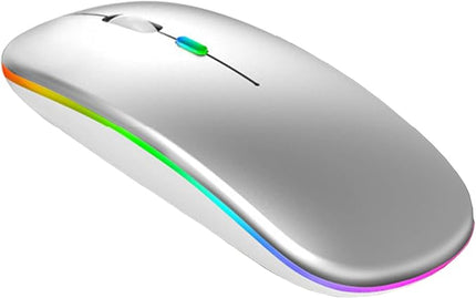 Q&F Tech Wireless Bluetooth Rechargeable Mouse/Mice, LED Slim Two Modes(2.4G+BT5.4) Silent/Quiet Buttons with 3 Adjustable DPI, for Computer/Desktop/PC/Laptop/MacBook/iPad/Tablet/iPhone_Silver