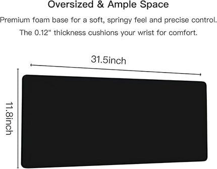 Large Mouse Pad for Desk, XXL Non-Slip Long Extended Gaming Mouse Mat Protector with Waterproof Rubber Base Stitched Edges for Office, Computer, Keyboard, Laptop and Home (Pure Black)