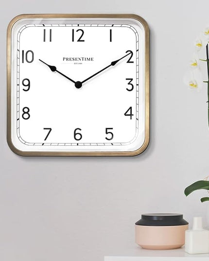 Presentime & Co. 16" Anton Vintage Square Clock, Silent No Ticking, Wall Art and Timepiece for Home Decoration/Wall Décor, Antique Hamilton Gold Color