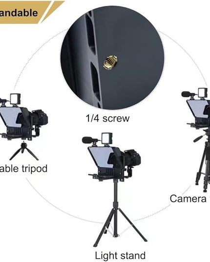 A10 Portable Teleprompter for Smartphones & DSLR Cameras with Phone Holder, Remote Control Ideal for Live Streaming, Interviews, Speeches & Video Production
