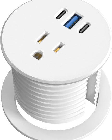 Desk Grommet Power Outlet, 2.5 inch Desktop Recessed Outlet with 20W Fast Charging USB-C Port, Flush Mount Outlet for Conference Rooms, Office Tables, Furniture (White, 10FT)